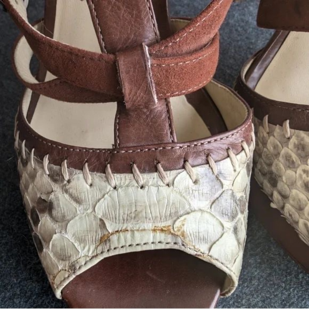 Alexandre Birman Multicolor Python and Leather Peep Toe Platform Sandals